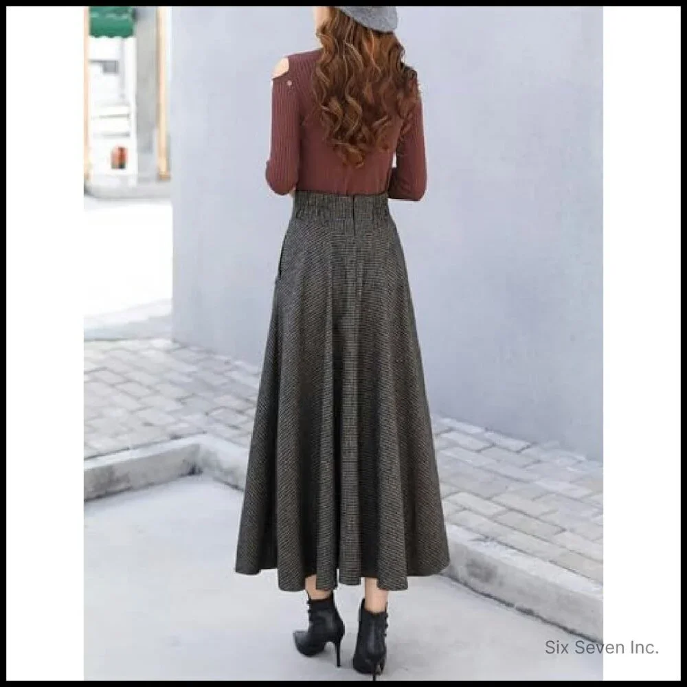 Wool Plaid Mini Skirt High Waisted Bodycon Pencil Skirt Elegant Chic